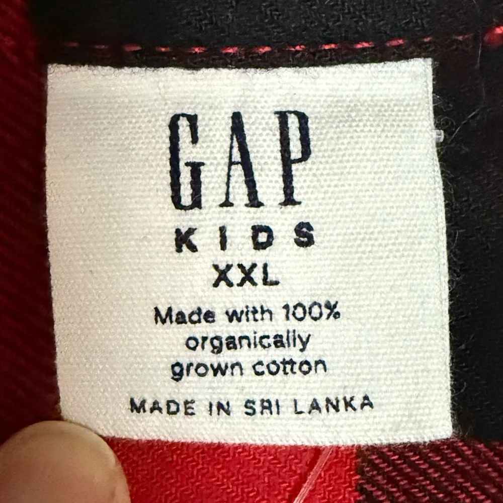 NWT Gap Kids Flannel LS Shirt 100% Organic Cotton Red Buffalo Plaid Sz XXL 14/16